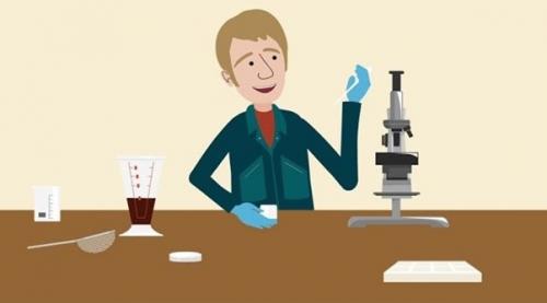 Cartoon image of a scientist working in a lab