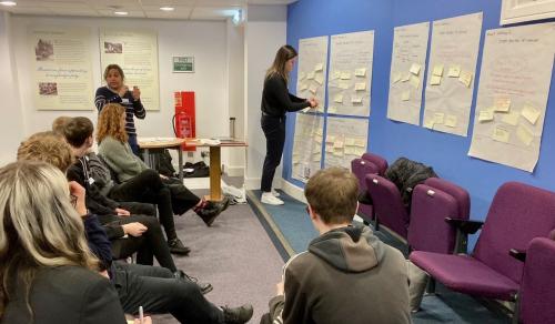 Students discussing climate-transition in the engineering sector during the workshop