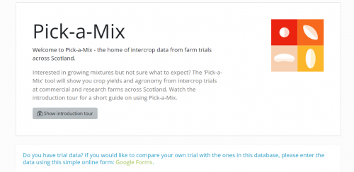 Screenshot of the 'pick-a-mix' welcome page