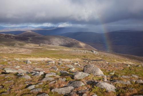 Rainbow over a Scottish alpine landscape