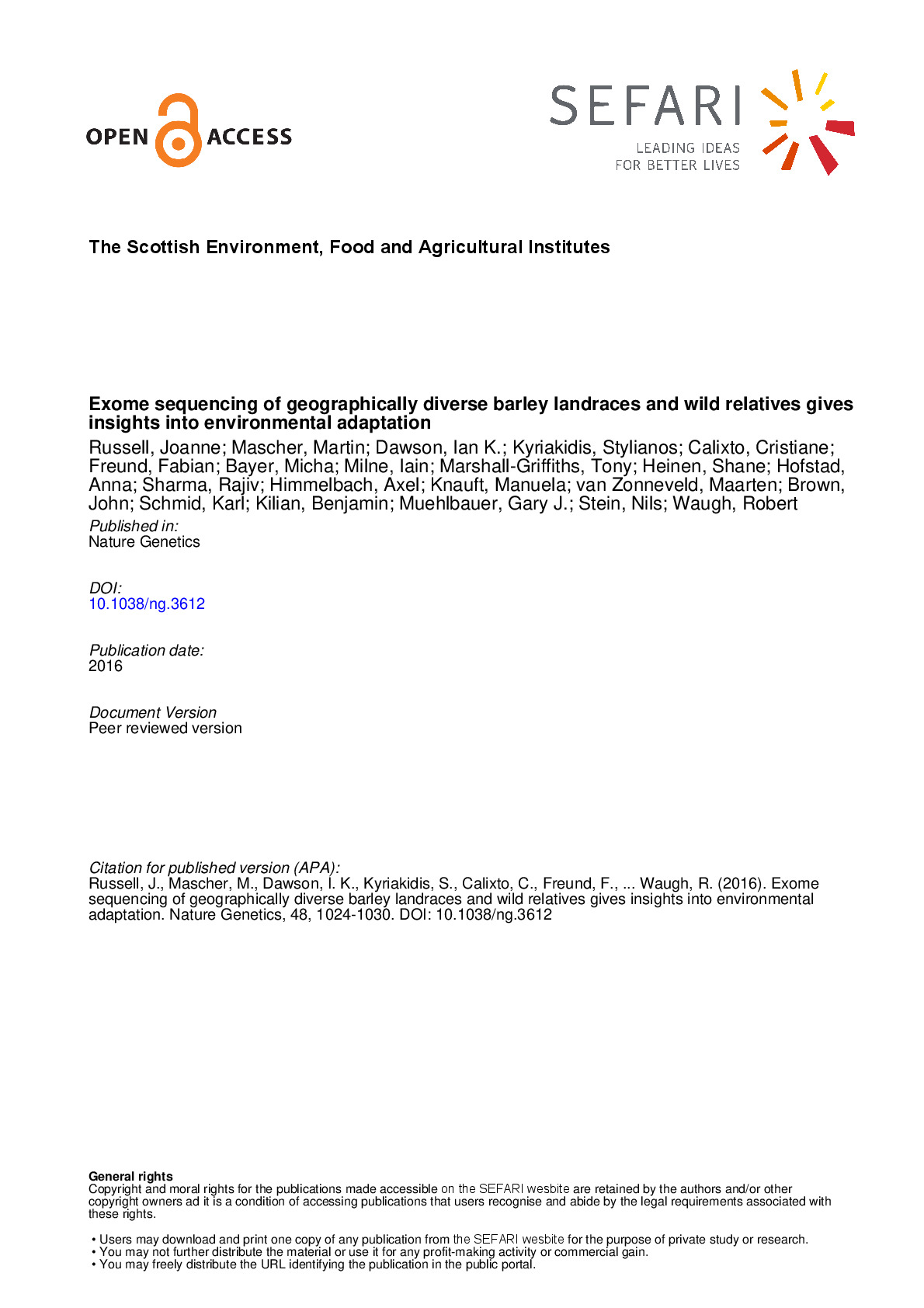 Exome sequencing of geographically diverse barley landraces and wild relatives gives insights into environmental adaptation.pdf
