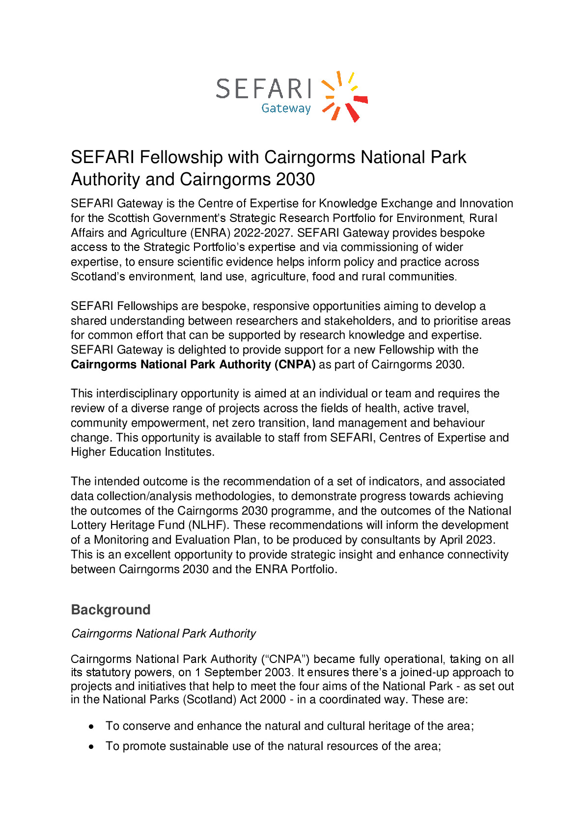 Funding Call_Joint Fellowship with SEFARI Gateway Cairngorms National Park Authority.pdf